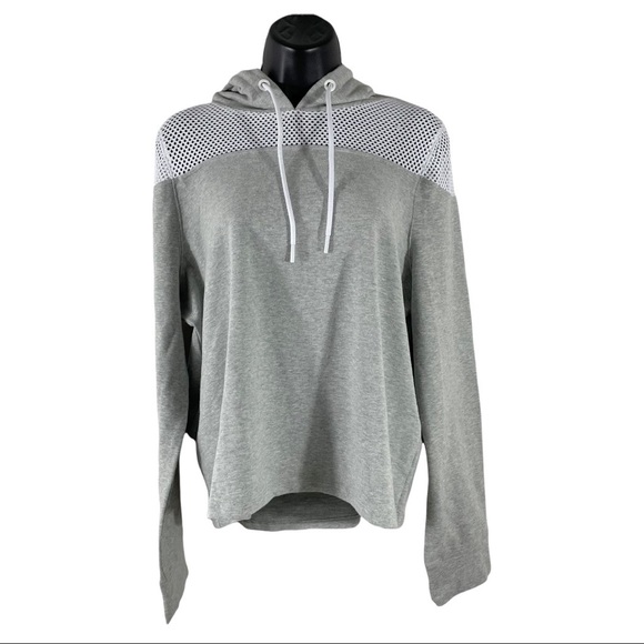 ANDREW MARC MNY mesh dropped shoulder cropped hooded active sweatshirt |… - Picture 2 of 6